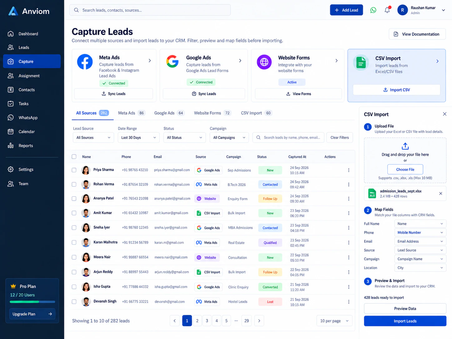 Lead capture in Anviom CRM