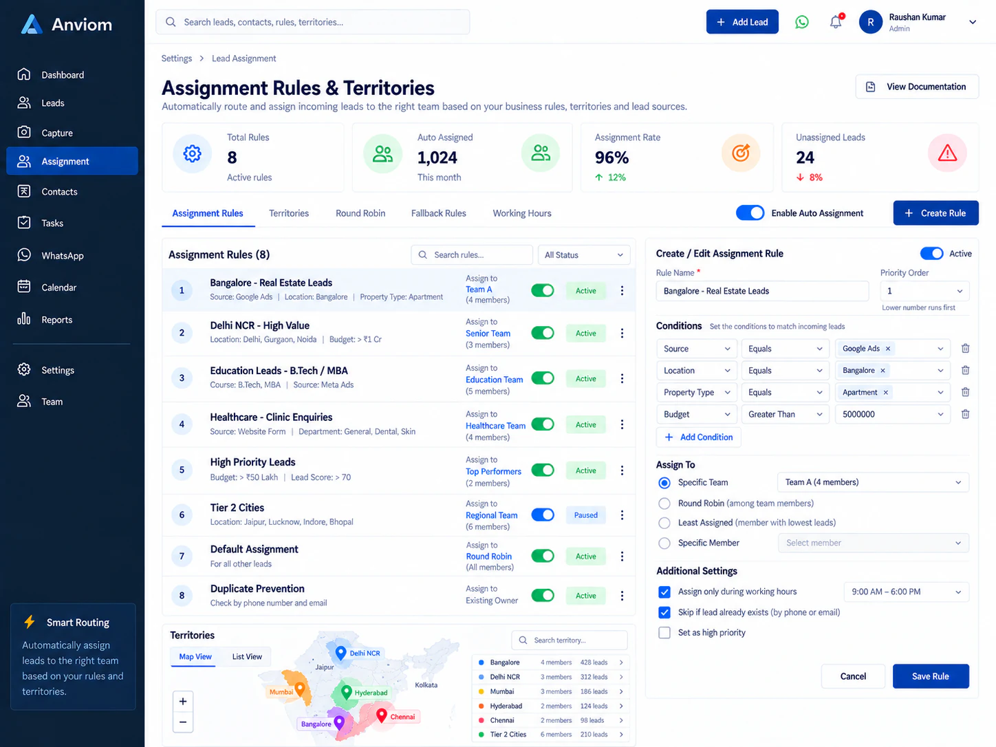 Assignment rules and territories