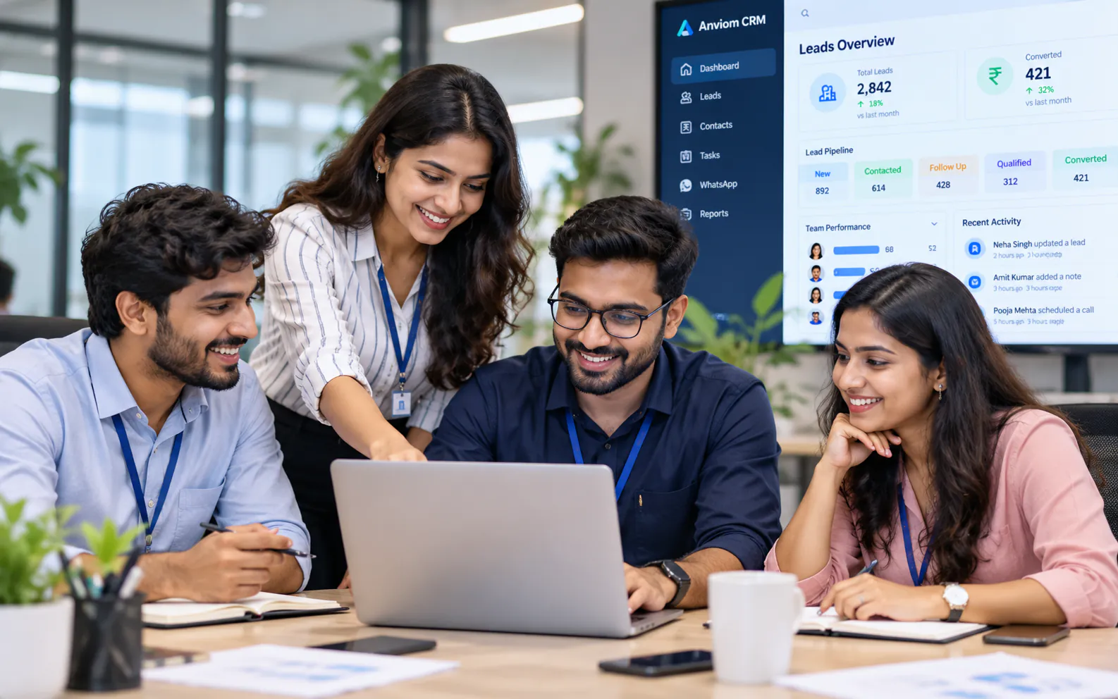 A sales team working together