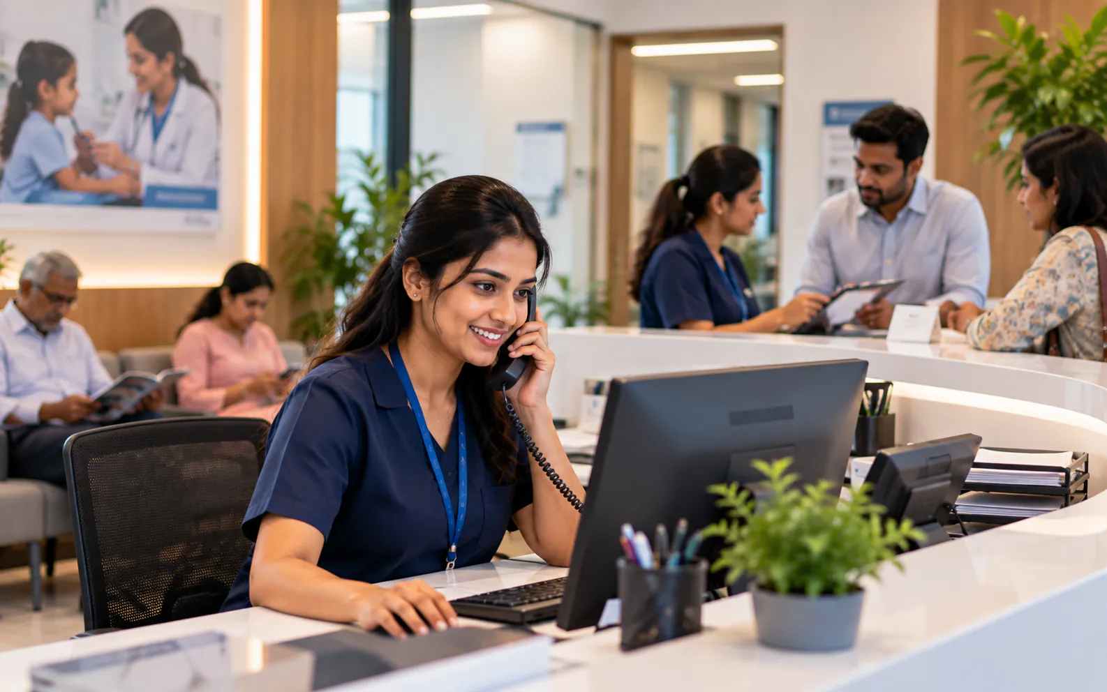 Patient coordinator at a clinic front desk
